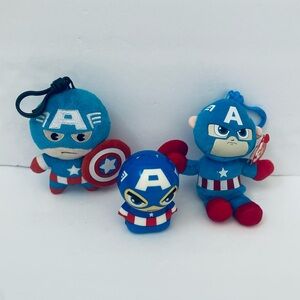 Ty Marvel Beanie Baby Clips Captain America + Squish Foam Action Fig Avenger Toy